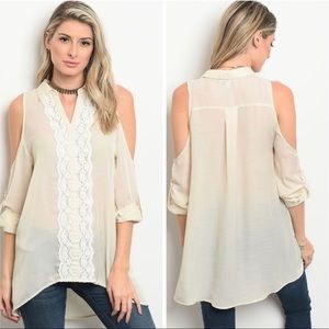 Button Down Open Shoulder Blouse
